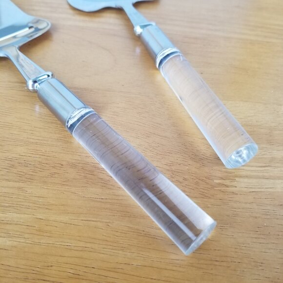 Vintage Serving Set Clear Lucite Handles 2-Piece Cheese Slicer Stainless Steel - Picture 3 of 7